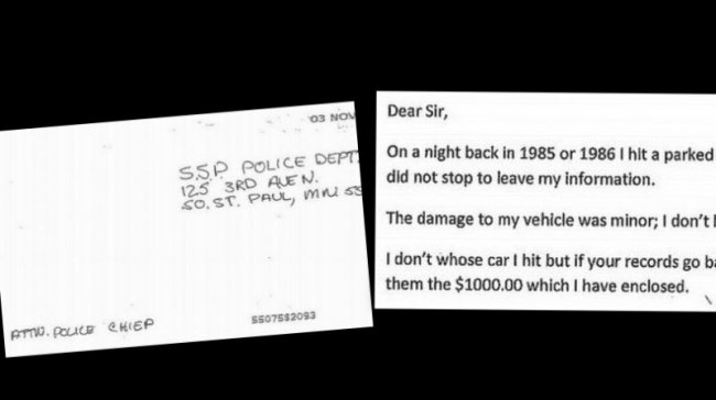 Совесть заела американца, и он прислал в полицию деньги за автомобиль, поцарапанный 30 лет назад
