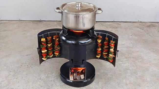 Супер печь из старого газового баллона с духовкой и плитой для готовки